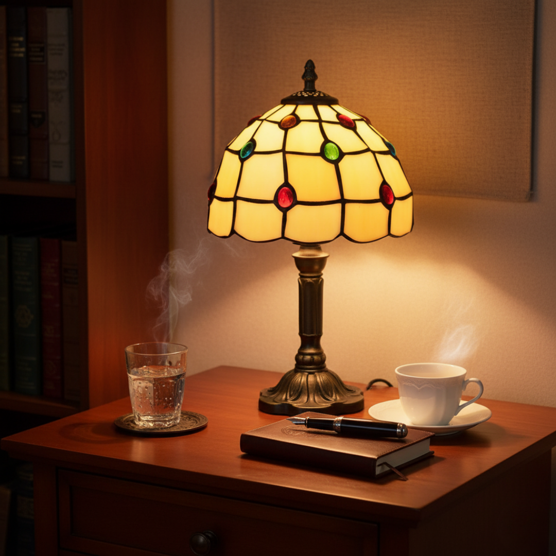 Lampa stołowa Art Déco z barwionego szkła